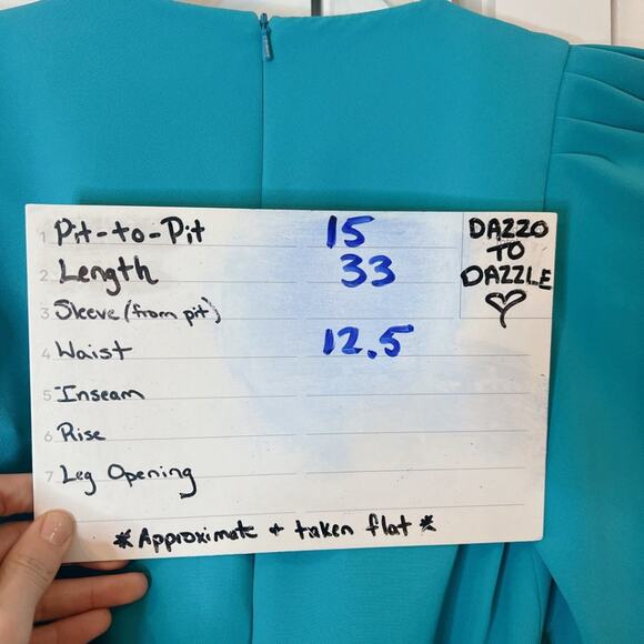 BLACK HALO -NWT- Turquoise Maricopa Puff Sleeve Belted Cocktail Dress | 2 - Picture 4 of 13